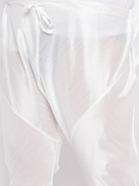 Men's Plus Size Dark Blue Silk Blend Kurta And White Pyjama Set