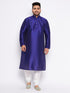 Men's Plus Size Dark Blue Silk Blend Kurta And White Pyjama Set