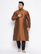 Men's Plus Size Coffee Brown Silk Blend Kurta And Black Pyjama Set