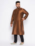 Men's Plus Size Coffee Brown Silk Blend Kurta And Black Pyjama Set