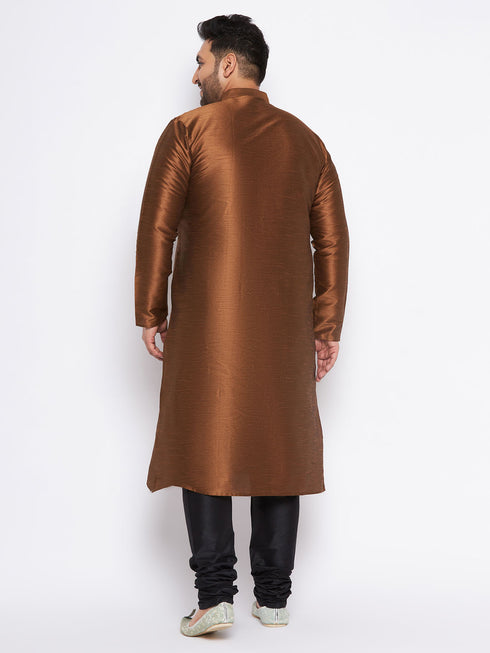 Men's Plus Size Coffee Brown Silk Blend Kurta And Black Pyjama Set