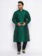 Men's Plus Size Green Silk Blend Kurta And Black Pyjama Set