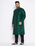 Men's Plus Size Green Silk Blend Kurta And Black Pyjama Set