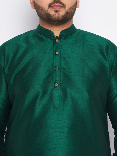 Men's Plus Size Green Silk Blend Kurta And Black Pyjama Set