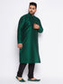Men's Plus Size Green Silk Blend Kurta And Black Pyjama Set