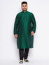 Men's Plus Size Green Silk Blend Kurta And Black Pyjama Set