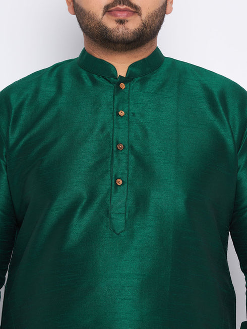 Men's Plus Size Green Silk Blend Kurta And Mustard Pyjama Set