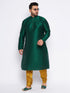Men's Plus Size Green Silk Blend Kurta And Mustard Pyjama Set