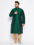 Men's Plus Size Green Silk Blend Kurta And Rose Gold Pyjama Set