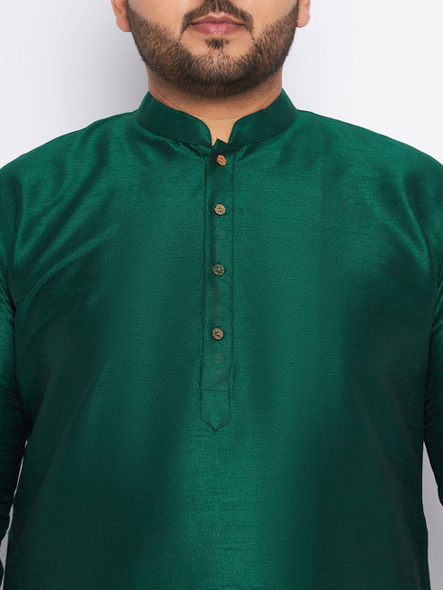 Men's Plus Size Green Silk Blend Kurta And Rose Gold Pyjama Set