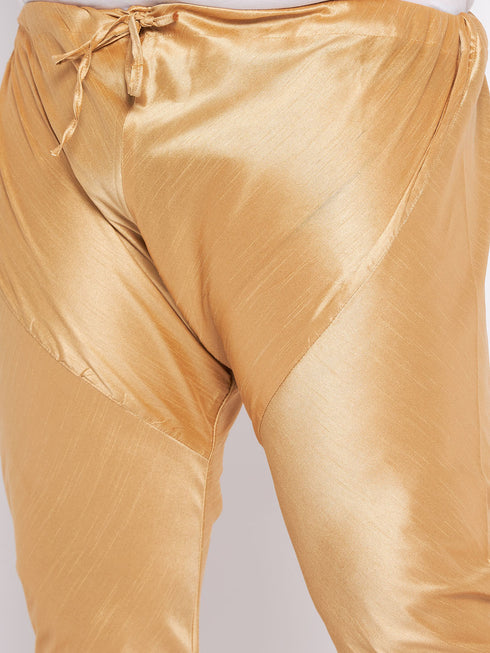 Men's Plus Size Green Silk Blend Kurta And Rose Gold Pyjama Set