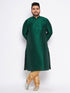 Men's Plus Size Green Silk Blend Kurta And Rose Gold Pyjama Set