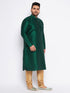 Men's Plus Size Green Silk Blend Kurta And Rose Gold Pyjama Set
