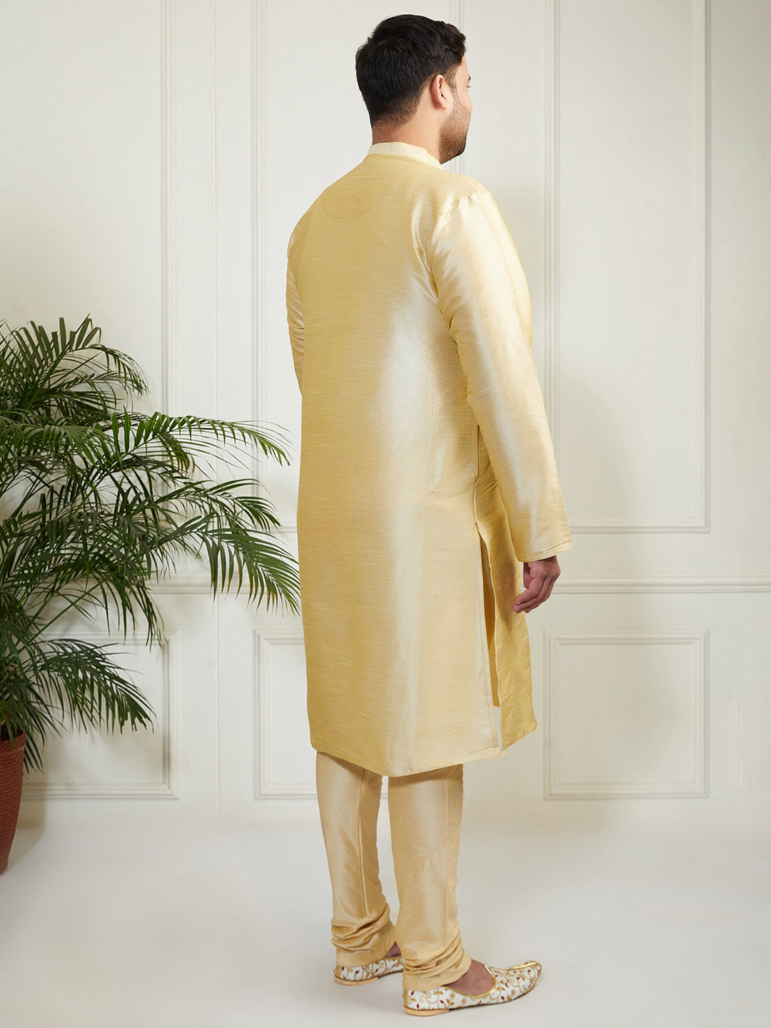Plus Men's Gold Silk Blend Kurta, Pyjama