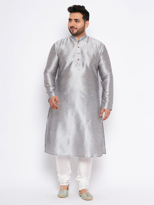 Men's Plus Size Grey Kurta And White Pyjama Set