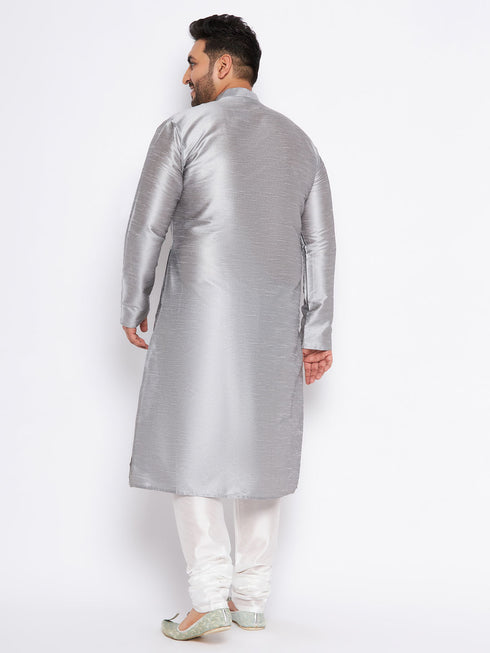 Men's Plus Size Grey Kurta And White Pyjama Set