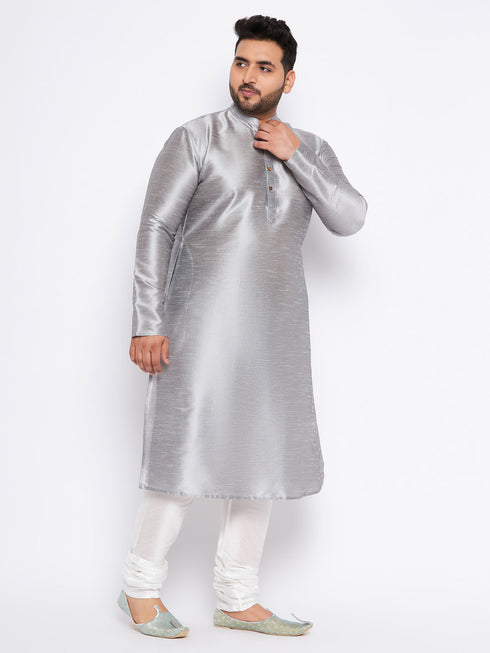 Men's Plus Size Grey Kurta And White Pyjama Set