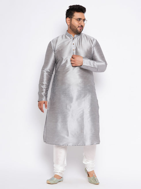 Men's Plus Size Grey Kurta And White Pyjama Set