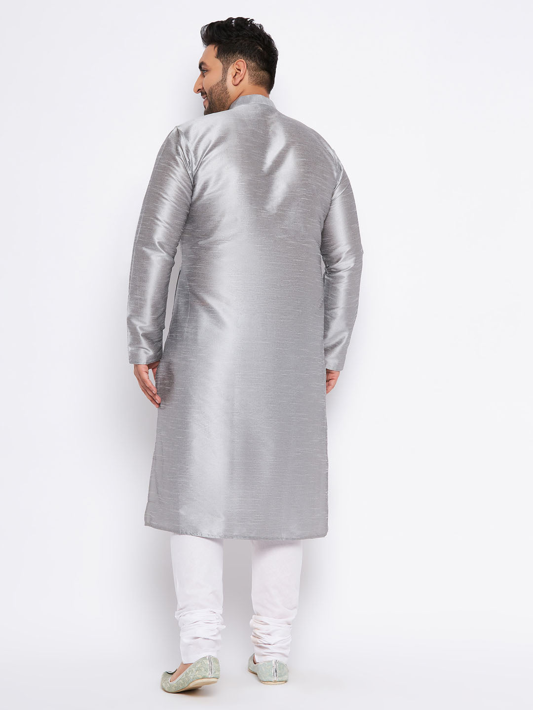 Men's Plus Size Grey Kurta And White Pyjama Set