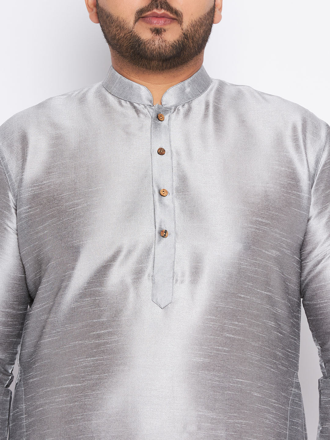 Men's Plus Size Grey Kurta And White Pyjama Set