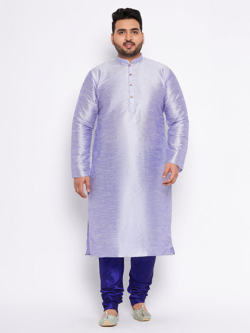 Men's Plus Size Lavender Silk Blend Kurta And Blue Pyjama Set