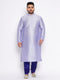 Men's Plus Size Lavender Silk Blend Kurta And Blue Pyjama Set