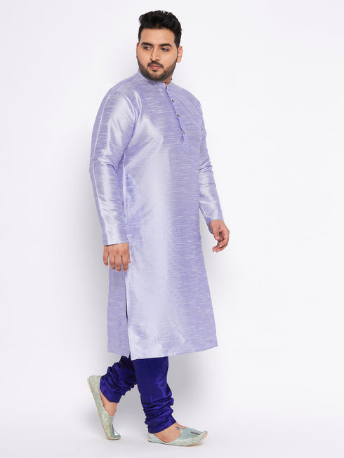 Men's Plus Size Lavender Silk Blend Kurta And Blue Pyjama Set