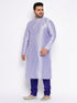 Men's Plus Size Lavender Silk Blend Kurta And Blue Pyjama Set