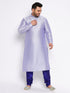 Men's Plus Size Lavender Silk Blend Kurta And Blue Pyjama Set