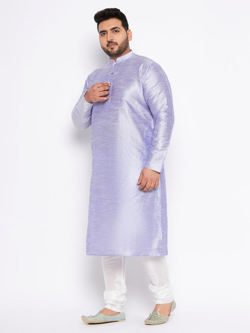 Men's Plus Size Lavender Silk Blend Kurta And White Pyjama Set