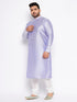 Men's Plus Size Lavender Silk Blend Kurta And White Pyjama Set