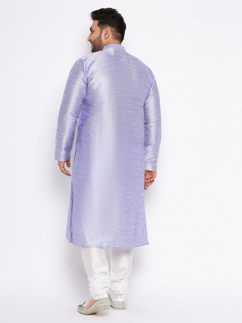 Men's Plus Size Lavender Silk Blend Kurta And White Pyjama Set
