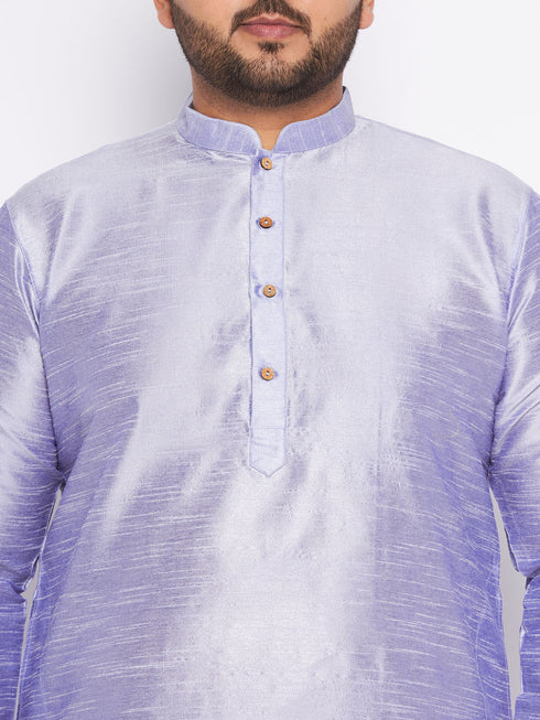Men's Plus Size Lavender Silk Blend Kurta And White Pyjama Set