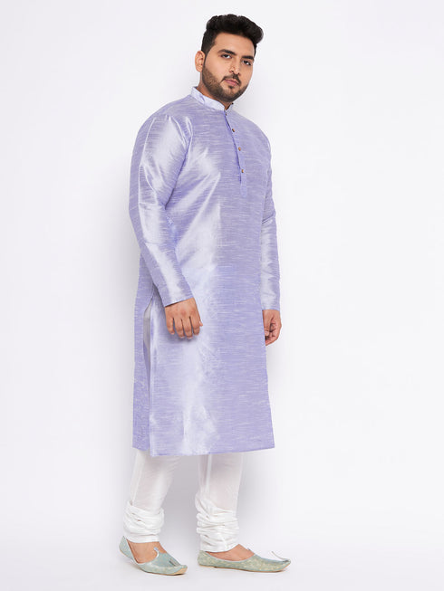 Men's Plus Size Lavender Silk Blend Kurta And White Pyjama Set