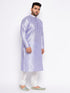 Men's Plus Size Lavender Silk Blend Kurta And White Pyjama Set