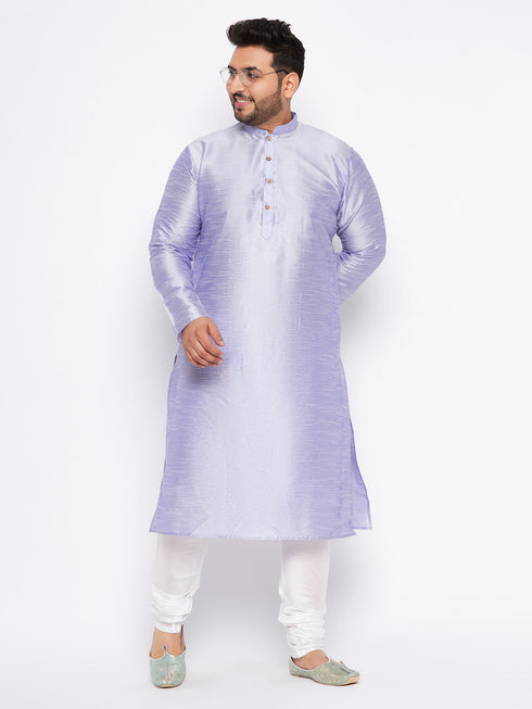 Men's Plus Size Lavender Silk Blend Kurta And White Pyjama Set