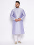 Men's Plus Size Lavender Silk Blend Kurta And White Pyjama Set