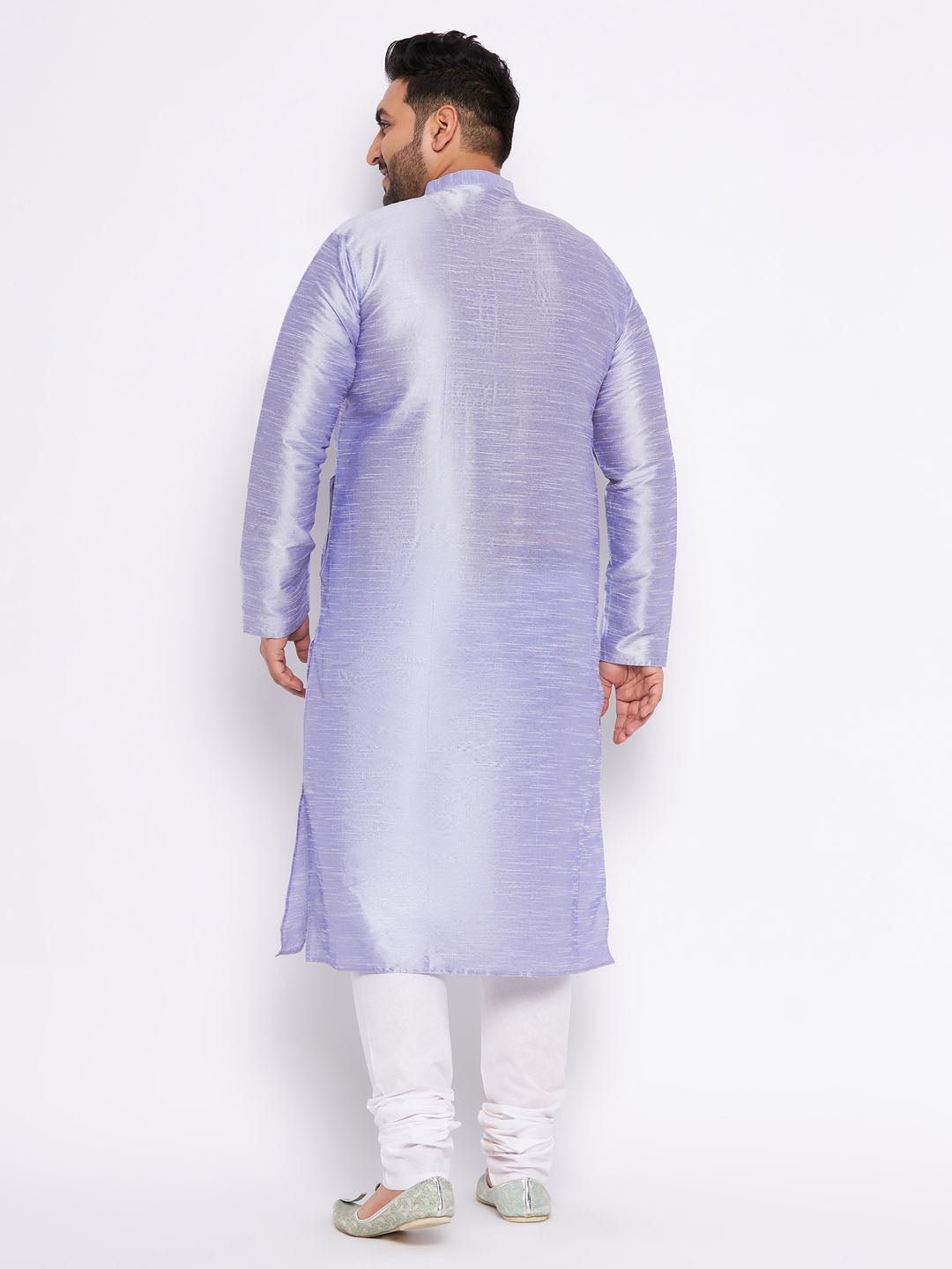 Men's Plus Size Lavender Silk Blend Kurta And White Pyjama Set