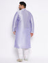 Men's Plus Size Lavender Silk Blend Kurta And White Pyjama Set