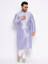 Men's Plus Size Lavender Silk Blend Kurta And White Pyjama Set