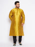 Men's Plus Size Mustard Silk Blend Kurta And Black Pyjama Set