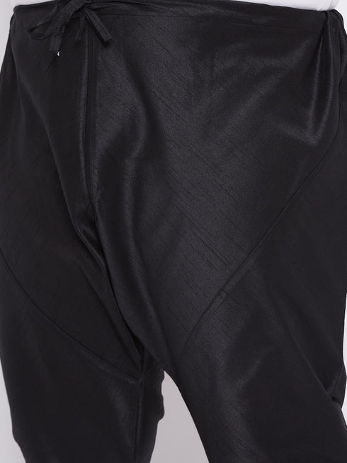 Men's Plus Size Mustard Silk Blend Kurta And Black Pyjama Set