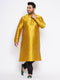 Men's Plus Size Mustard Silk Blend Kurta And Black Pyjama Set