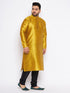 Men's Plus Size Mustard Silk Blend Kurta And Black Pyjama Set