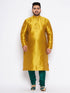 Men's Plus Size Mustard Silk Blend Kurta And Green Pyjama Set