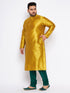 Men's Plus Size Mustard Silk Blend Kurta And Green Pyjama Set