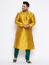 Men's Plus Size Mustard Silk Blend Kurta And Green Pyjama Set