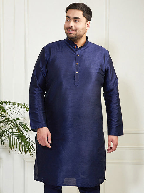 Plus Men's Navy Blue Silk Blend Kurta