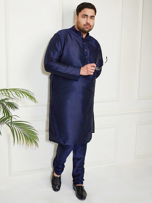 Plus Men's Navy Blue Silk Blend Kurta