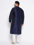 Men's Plus Size Navy Blue Silk Blend Kurta And Cream Pyjama Set